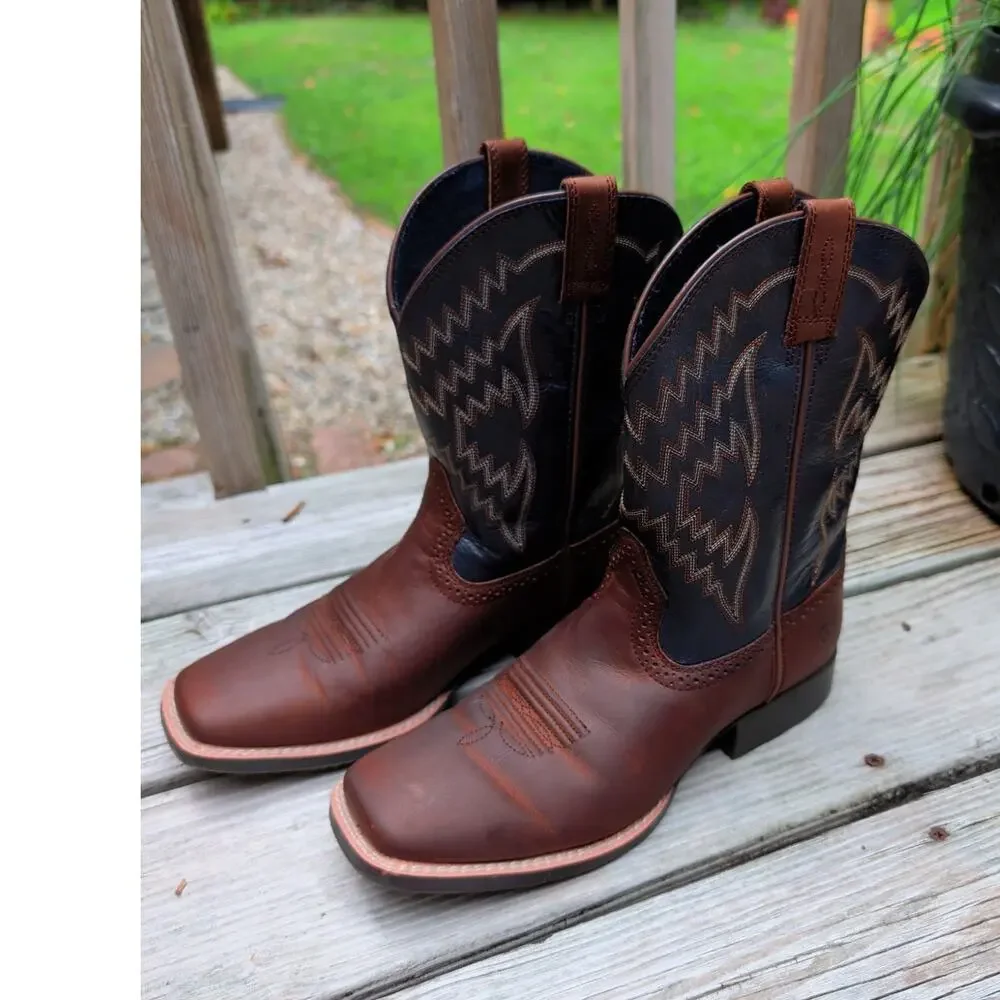 Ariat Youth Kid Tycoon Western Leather 6 Boots Wiggle Room 10021591 Brown Blue